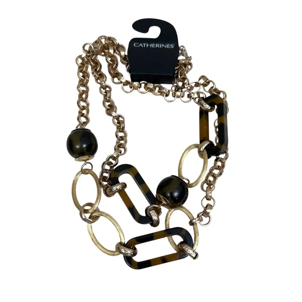 Catherines Womens Long Statement Necklace Gold Chain Link Chunky Bold 21 in